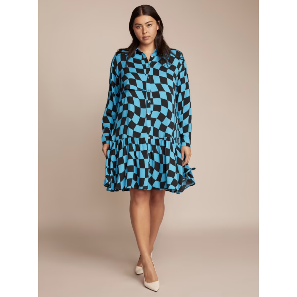 NWT 11 Honore Alicia Blue Black Checker Plaid Shift Dress Size 20 Novelty Retro
